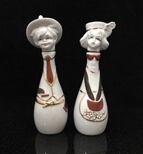Italian Figural Boy Girl Small Oil & Vinegar Cruet Bottles Creazioni Aurora 