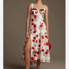 Reformation Bekki 100% Linen Floral Sweetheart Neck Flare Midi Dress NWT Size 12