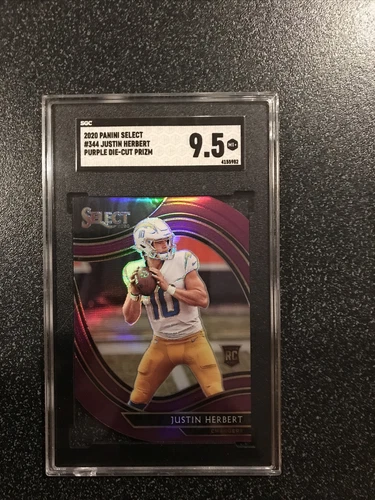 JUSTIN HERBERT 2020 Panini Select PURPLE DIE-CUT PRIZM Field Level #344 SGC 9.5