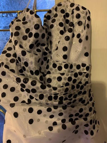 Black White Silver Polka Dot Prom Wedding Dress Gown Long Size 3/4 Masquerade - Picture 10 of 12