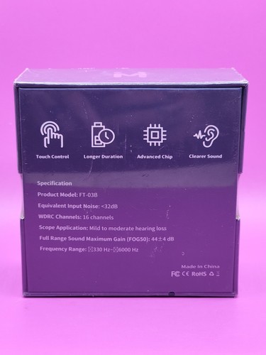 Mitakis FT-03B Black Wireless Rechargeable Noise Cancelling Hearing Aids SEALED - Picture 7 of 7