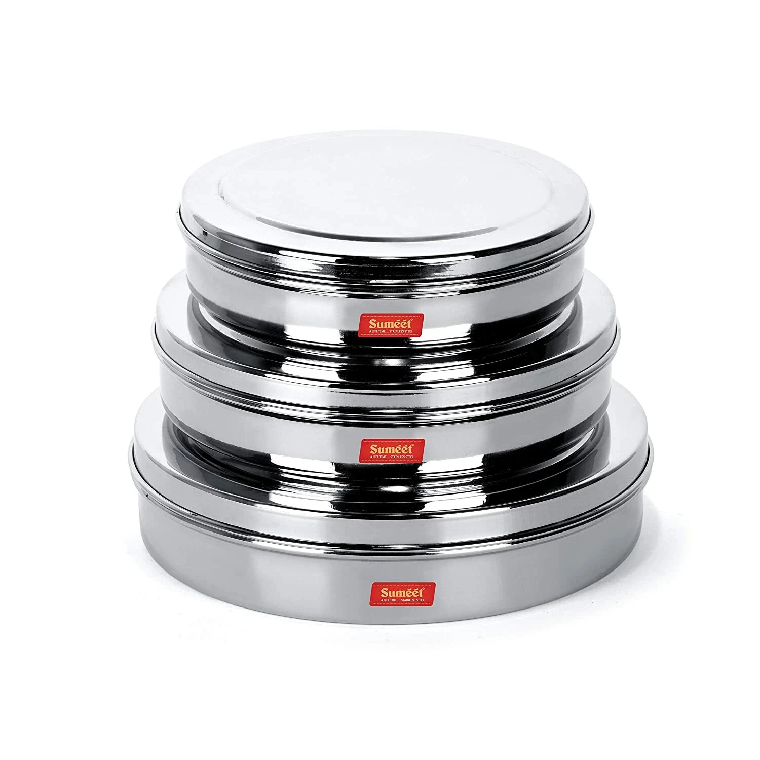 Stainless Steel Flat Slim Sleek Canisters/Puri Dabba/Storage Containers Set of 3