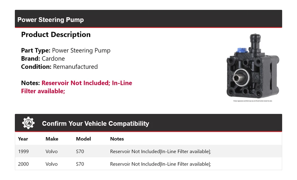 Bomba de dirección asistida Cardone para Volvo S70 1999-2000 Foto 2 de 4