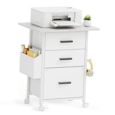 3 Drawer File Cabinet with 24'' Extended Desktop, Mobile Filing Cabinet, White