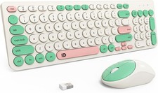 FD Wireless Keyboard and Mouse Combo Round Keys Milky White Green 2026