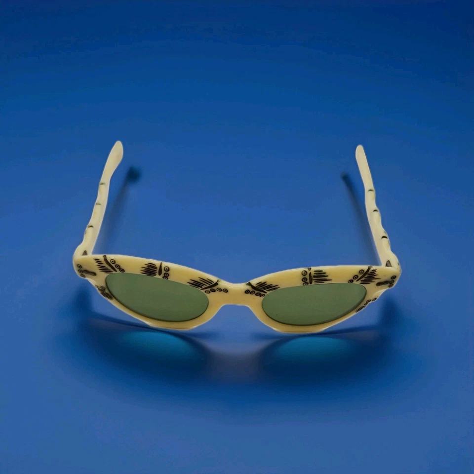 Gafas de sol originales de Hollywood grabadas bambú baquelita CatEye de mediados de siglo de colección MAYO Foto 2 de 4