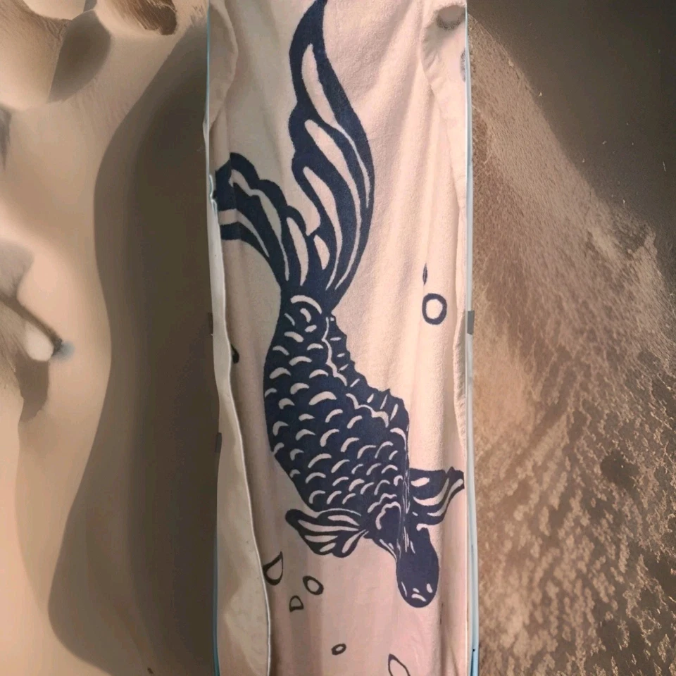 VTG Pottery Barn Blue Fish & Bubbles Beach Lounge Chair Cover Towel Heavy 97X27 - Image 2 of 4