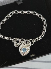 Wallace Bishop Jewellers Stamped Charm Bracelet Blue Heart Crystal