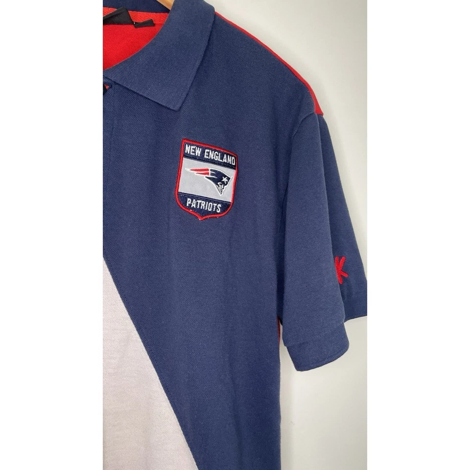 NFL Klew New England Patriots Rugby Polo Short Sleeve Shirt L Red White Blue - Image 2 of 4