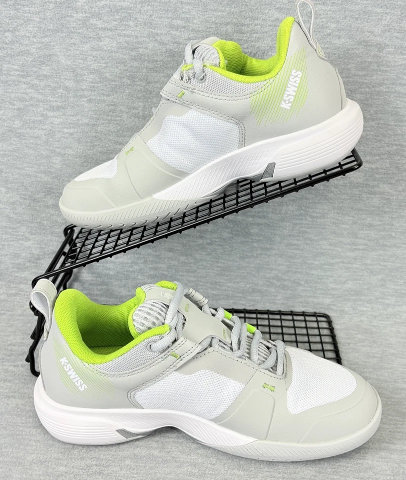 Zapatos de equipo K-Swiss Ultrashot para mujer 6 grises blancos lima cancha de tenis pickleball Foto 2 de 4
