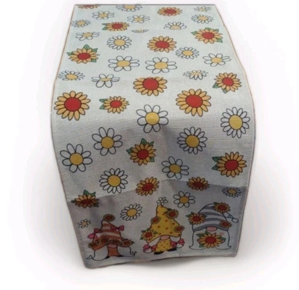 Gnomo fazenda outono colheita rústica sol flores gingham estopa mesa corredor - Imagem 3 de 3