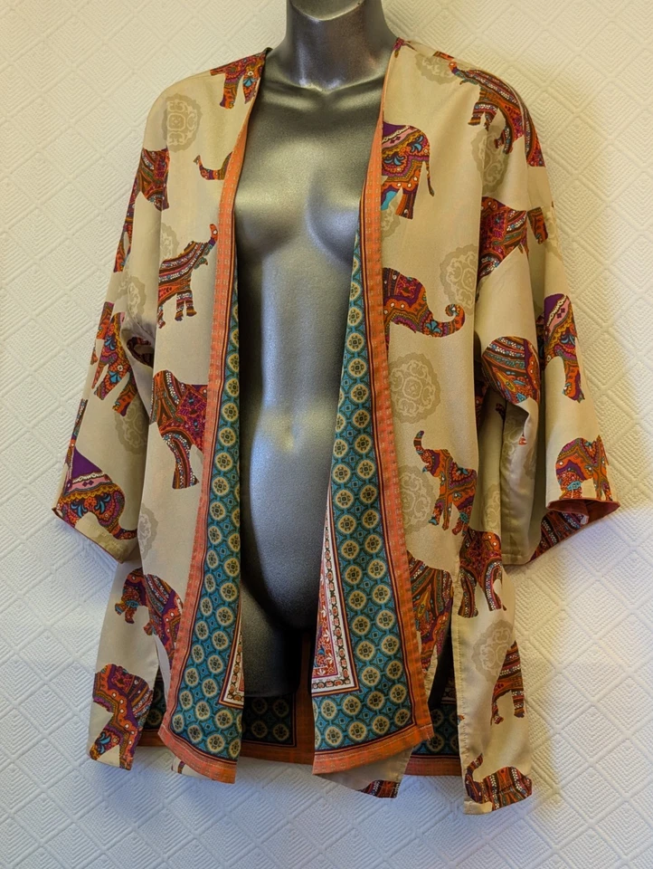 NEW! Chico's Size 2 Kimono Style Reversible Jacket Indian Elephant - Image 2 of 4