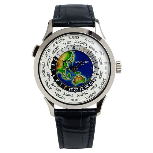 Patek Philippe World Time 18kt White Gold Grand Feu Cloisonne Enamel Dial 523...