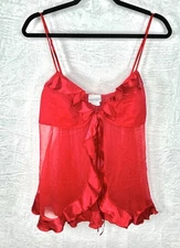 Fashion Bug Cami Babydoll Satin Mesh Tie Flutter Cherry Red Top Womens Size 26