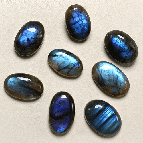 9 Piezas Piedras Preciosas Cabujón Ovalado Labradorita Natural Azul Fuego Alta Calidad 15mm-19mm - Imagen 7 de 10