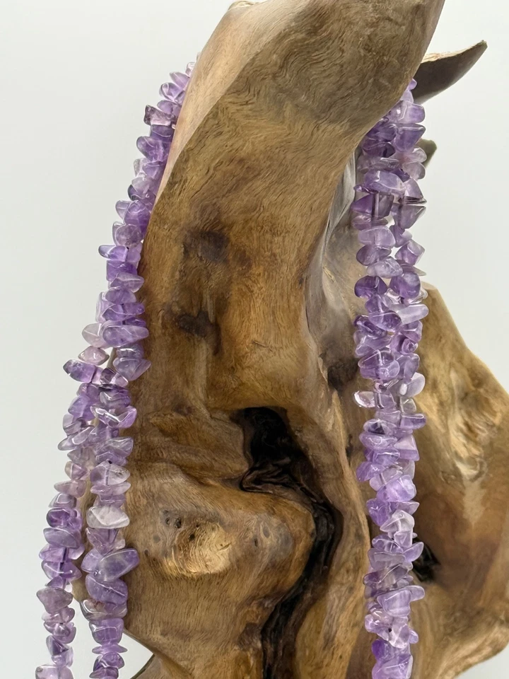 Natural Amethyst Chip Bead Necklace, Sterling Silver Accents, Healing Crystal - Image 4 of 4