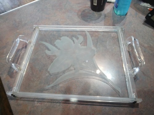 Bandeja para servir Dorothy Thorpe Style Hollywood Regency Deco Calla Lily Glass Lucite - Imagen 1 de 7