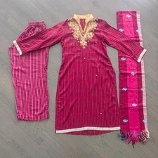 Women's Pakistani/Indian 3-Piece Salwar Kameez Outfit, Plum