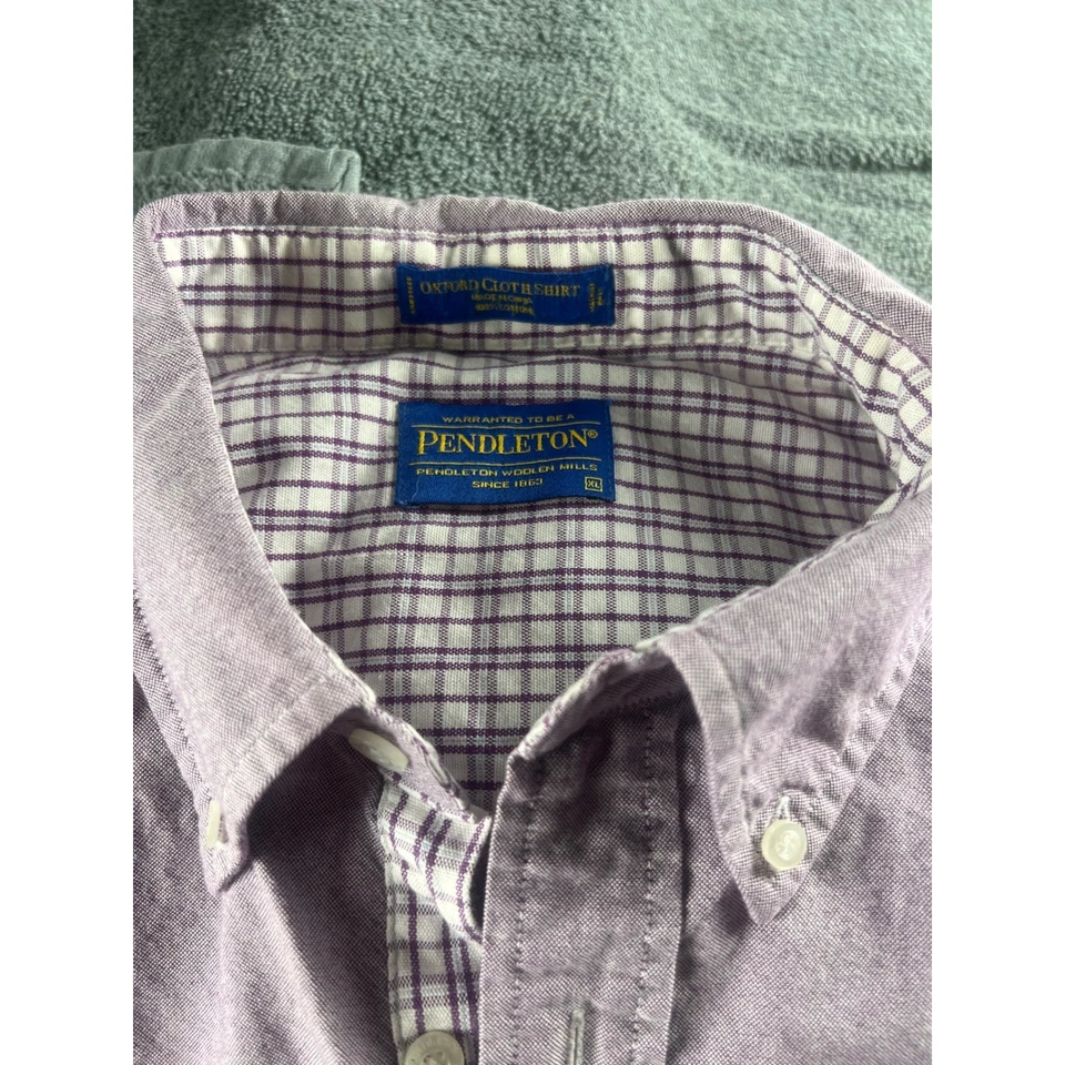 Camisa Pendleton Oxford de tela con botones lavanda cuello a cuadros talla XL Foto 2 de 4