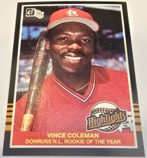 ⚾️ 1985 Donruss Highlights #54 Vince Coleman Cardinals Baseball Rookie Card ⚾️. rookie card picture