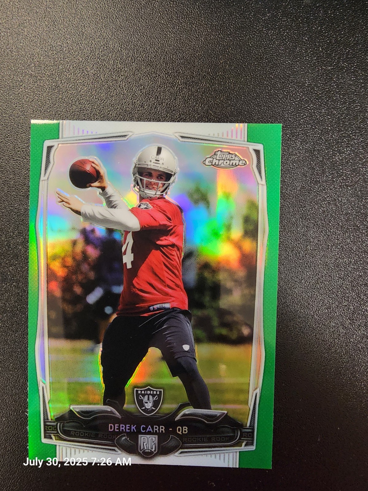 2014 Topps Chrome - Derek Carr #115 Green Refractor (RC)