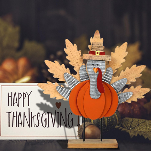 2 Pack Thanksgiving Wooden Turkey Decor, 11.3" Standing Pumpkin Turkey Ornaments - Picture 4 of 12