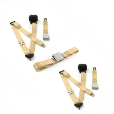 Ford Mustang 1964 - 1966  Airplane 3pt Tan Retractable Bench Seat Belt Kit - 3  