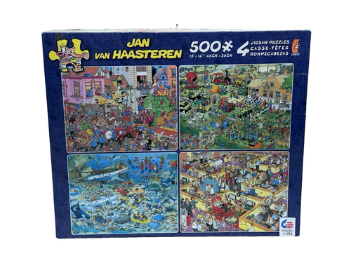 Jan Van Haasteren Set of Four (500 Piece 18 X 14) Jigsaw Puzzles Ceaco-Open Box