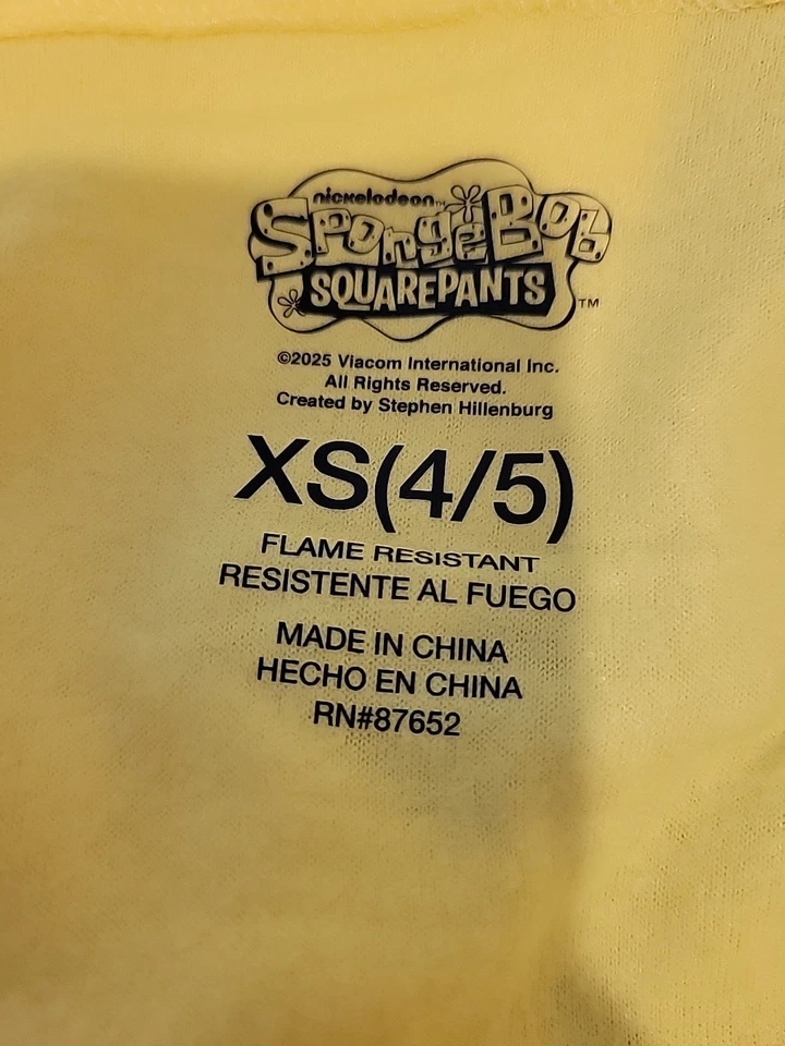 Bob Esponja Pantalones Cuadrados Niños Unión Traje 1 Pieza Pijama Talla XS 4/5 Amarillo Foto 3 de 4