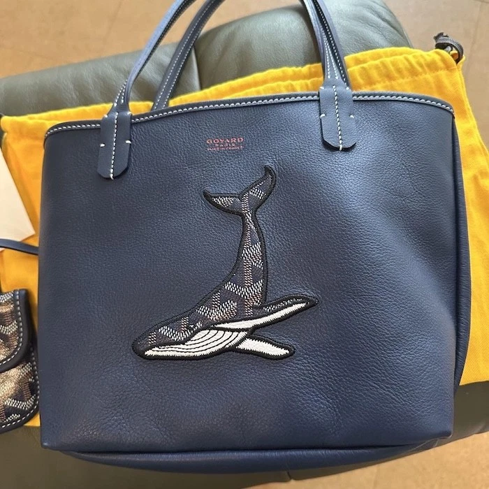 Goyard Anjou Mini Tote Bag Pouch Navy borsa a mano reversibile balena originale nuova rara