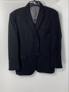 J. Ferrar Mens Black Wool Pinstripe Pants & Jacket 2 Piece Suit Set Sz 44 Short