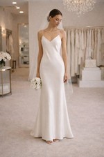 Vintage Ivory Satin Maxi Slip Dress Minimalist Bridal Formal Gown Bias Cut sz XS