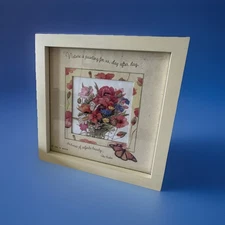 VTG Marjolein Bastin Floral Art Picture White Framed Shadow Box Wall Decor Poem