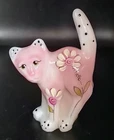Fenton Pink Rosalene Glass Hello Kitty Cat Figurine Signed Handpainted 4.5"