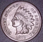 1877 INDIAN HEAD CENT 1C , F / VF GRADE HARD DATE