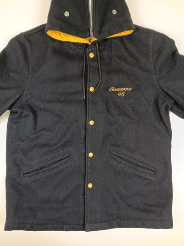 Vintage Wool Varsity Letterman Jacket Delong Size 20 Split Hood Embroidered - Picture 4 of 14