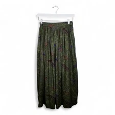 Vintage HERMAN GEIST 80s Full Pleat Rayon Midi Paisley Feather Motif Skirt - 6