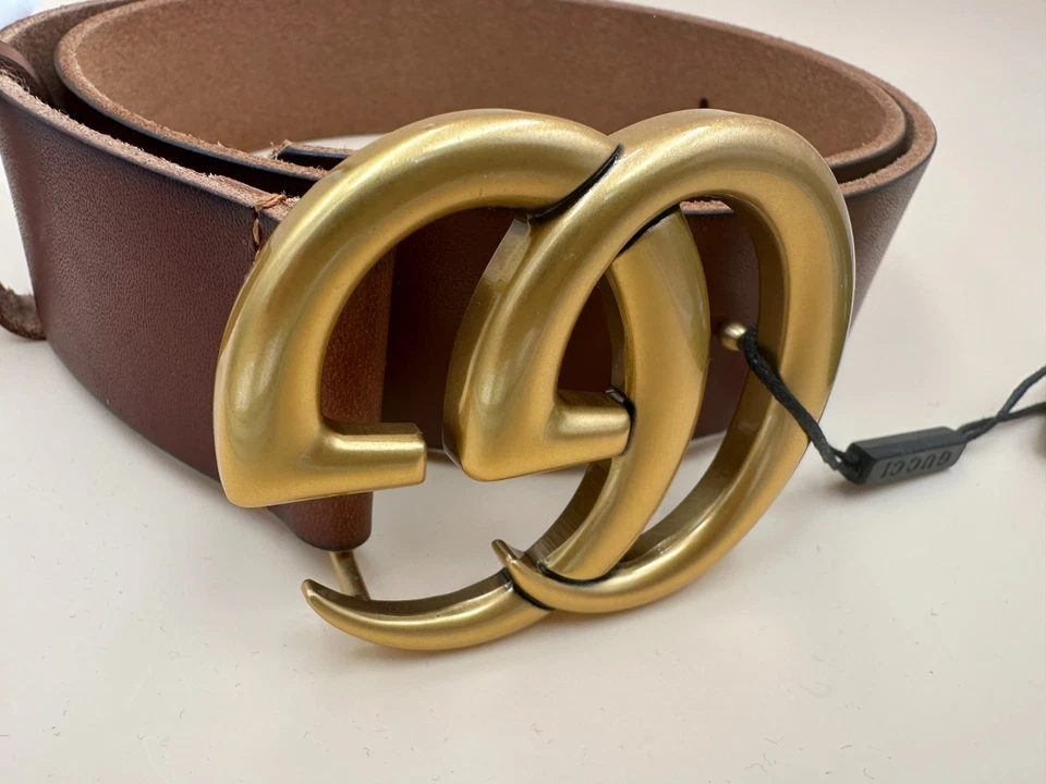 Gucci Leather Belt Brown Gold Double G Buckle - Image 2 of 4