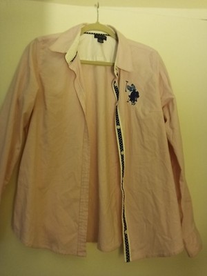U.S. Polo Assn. Pink Woven Embroidered Button-Up Shirt w/ Pockets Women's L