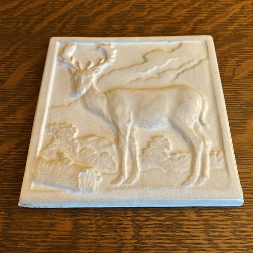 Buck Deer Scene Tile White Glaze 6" Square Vintage Architectural Clay Terracotta - Picture 2 of 8