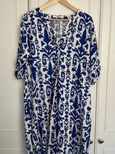 NEXT  Tunic Cotton Linen Dress Size XL White Cobalt Blue Pockets Relaxed Holiday