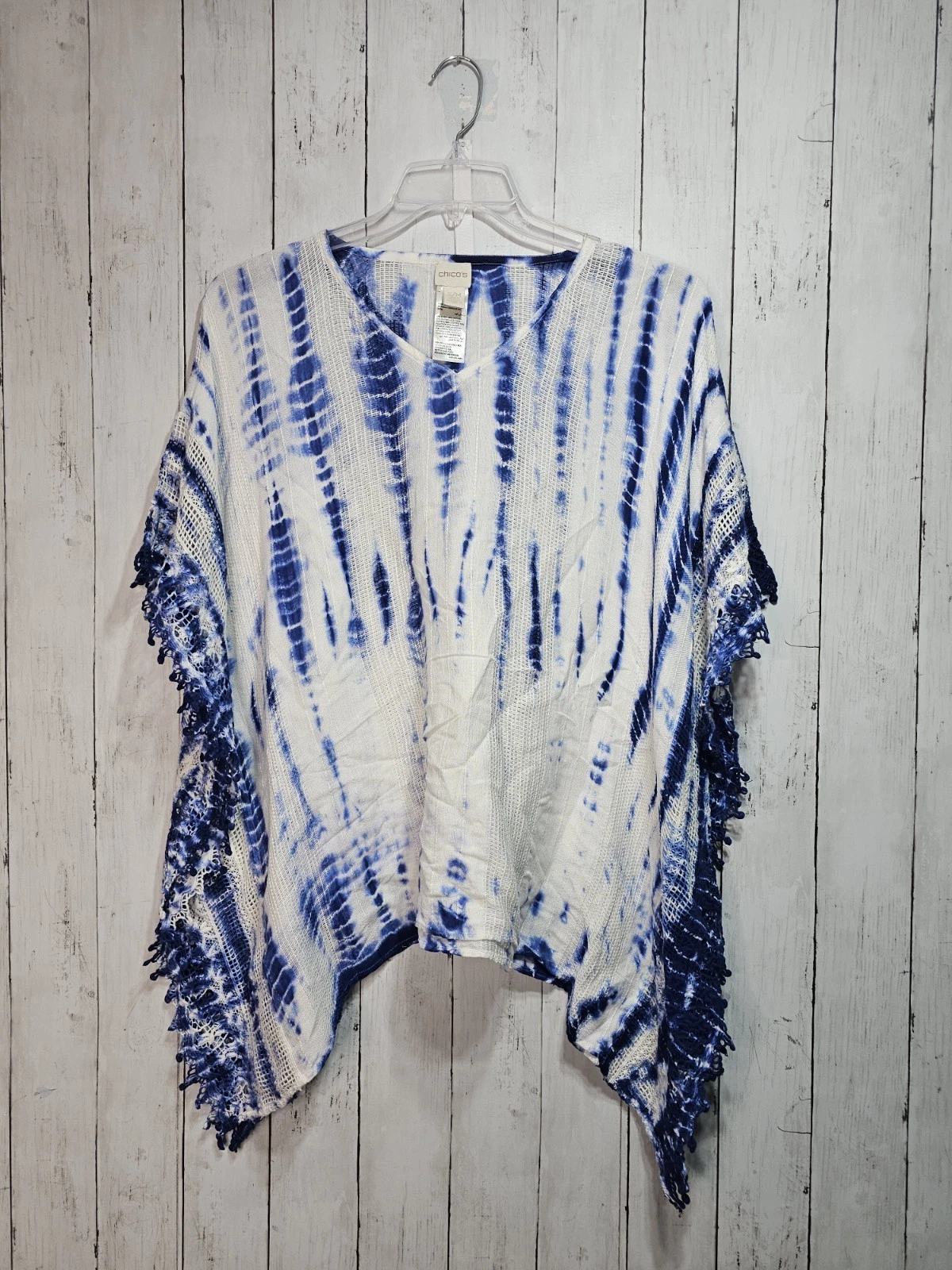 Chico's Women's Cotton Blend Blue White Coverup Poncho Size Small/ Medium