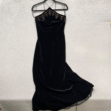 Dave & Johnny Dress Womens 11/12 Black Velvet Halter Prom Gothic Y2K Embroidered