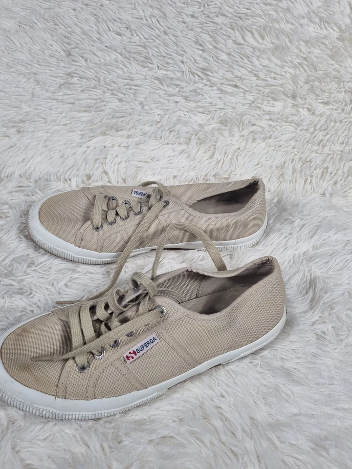 Superga Zapatos Mujer Talla 39 EU Beige Lona Parte Superior Baja Con Cordones Tenis Informales Foto 4 de 4