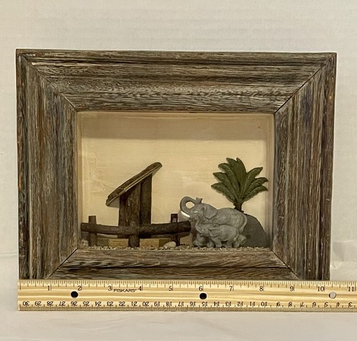 Vintage Shadow Box Wall Hanging Picture Box with Elephants - Picture 5 of 10