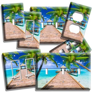 Caribbean Vacation Palms Pier Boat Light Switch Wall Plate Outlet