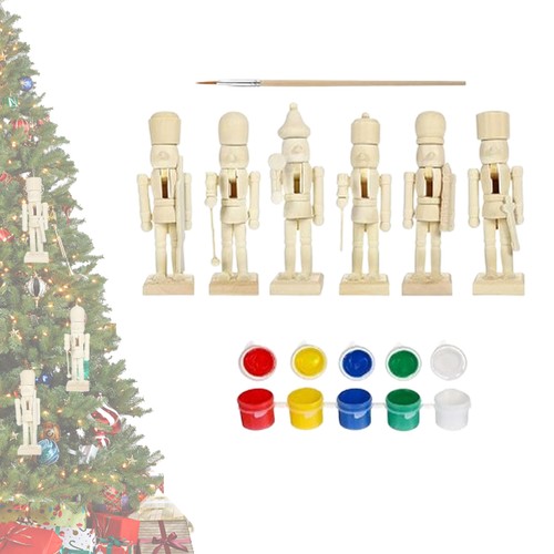 6pcs Christmas Unfinished Nutcracker DIY Blank Unpainted Nutcracker Puppet - Picture 10 of 12