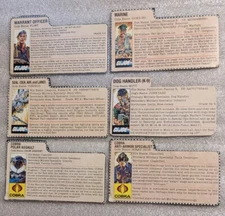 1980's Hasbro Gijoe File Card Lot Flint Gung-Ho Snow Serpent Mutt Torpedo etc