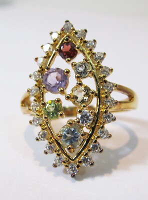 Ross Simons Multi Color Gemstones Sheild Ring size 10 Sterling Silver Gold Plate
