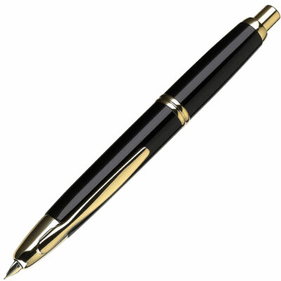 Pilot Fountain Pen Vanishing Point Black and Gold Trim Barrel, Medium Nib 60590